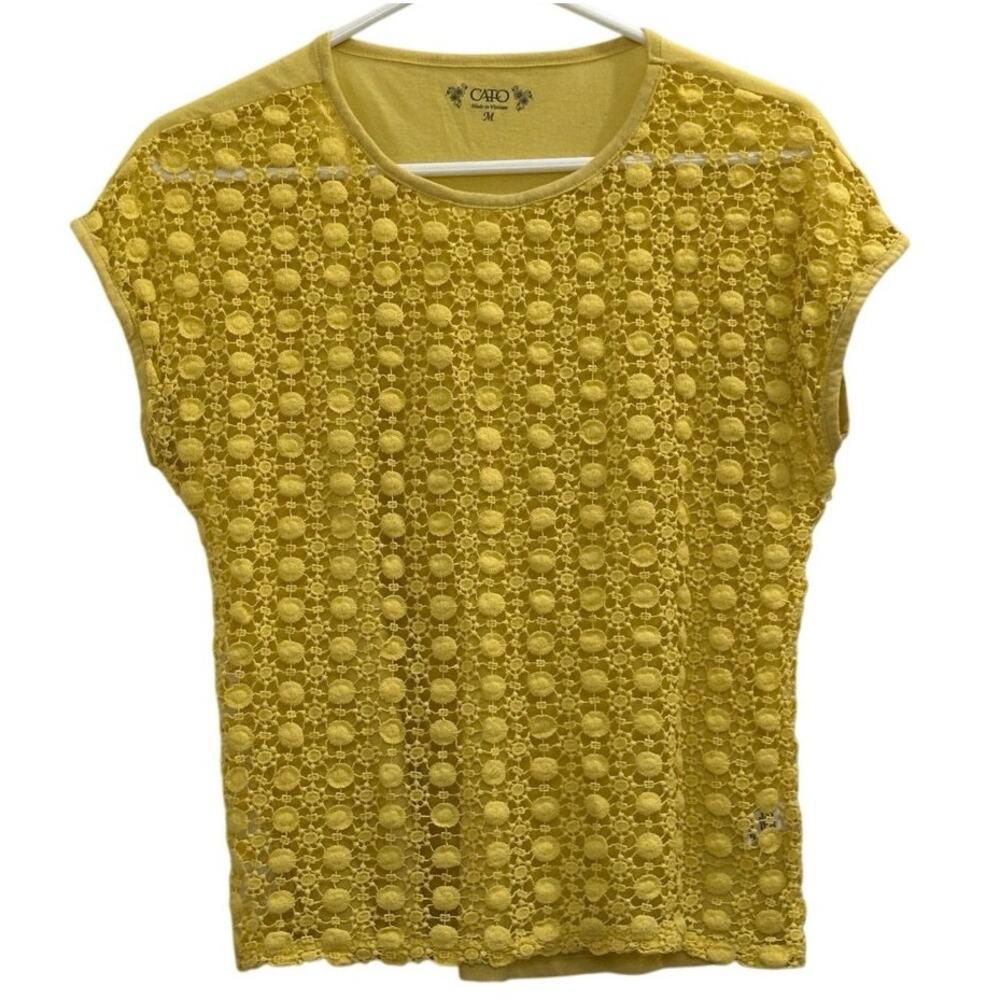 Cato Bright Yellow Floral Crochet Lace Front T-Shirt Medium Hippie Daisies!